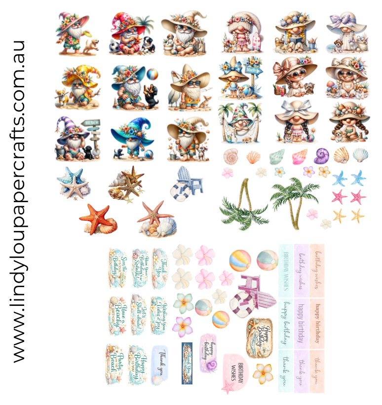 Ephemera: Fussy Cuts - A6 Card Kit - Beach Day Buddies