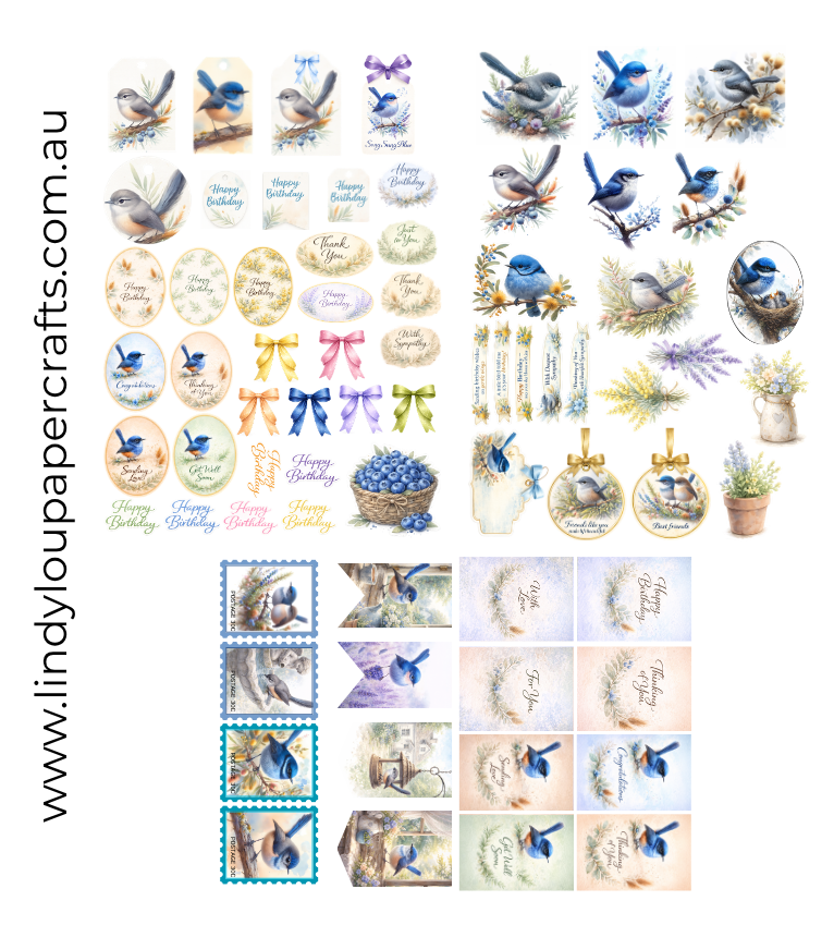 Ephemera: Fussy Cuts - A6 Card Kit - Bluebirds of Happiness