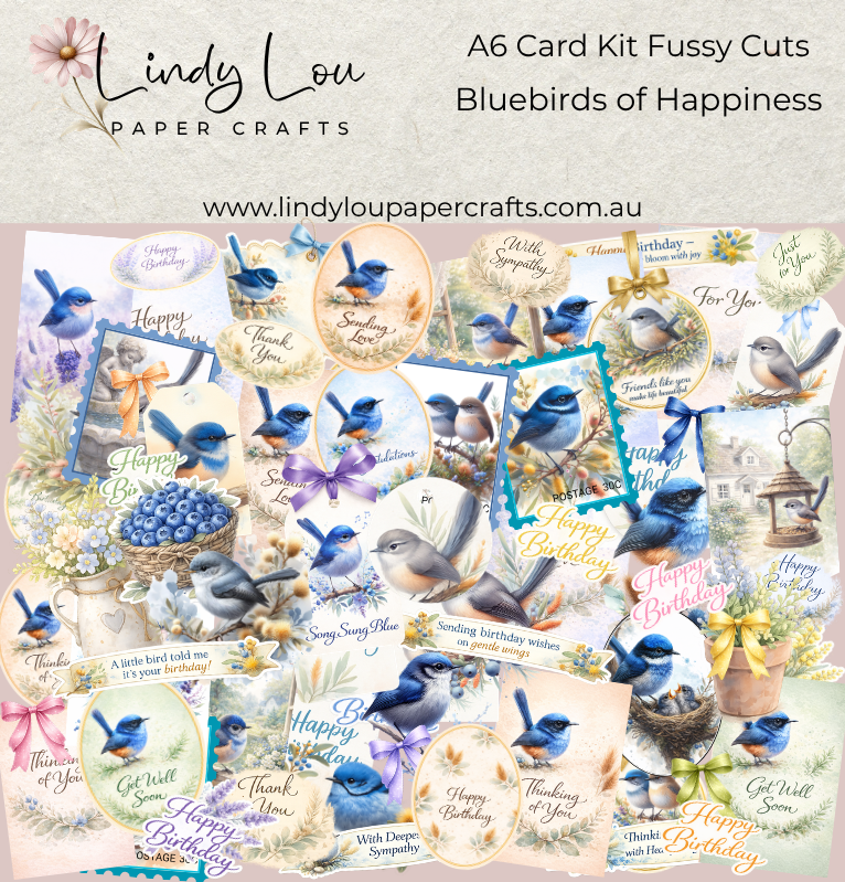 Ephemera: Fussy Cuts - A6 Card Kit - Bluebirds of Happiness