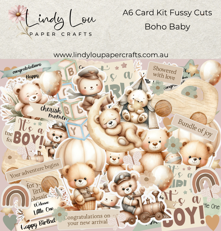 Ephemera: Fussy Cuts - A6 Card Kit - Boho Baby