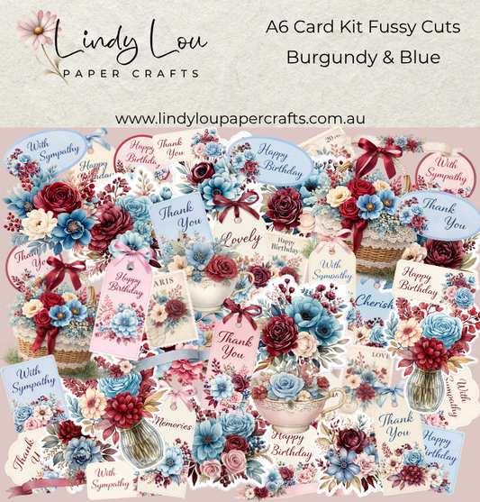 Ephemera: Fussy Cuts - A6 Card Kit - Burgundy & Blue
