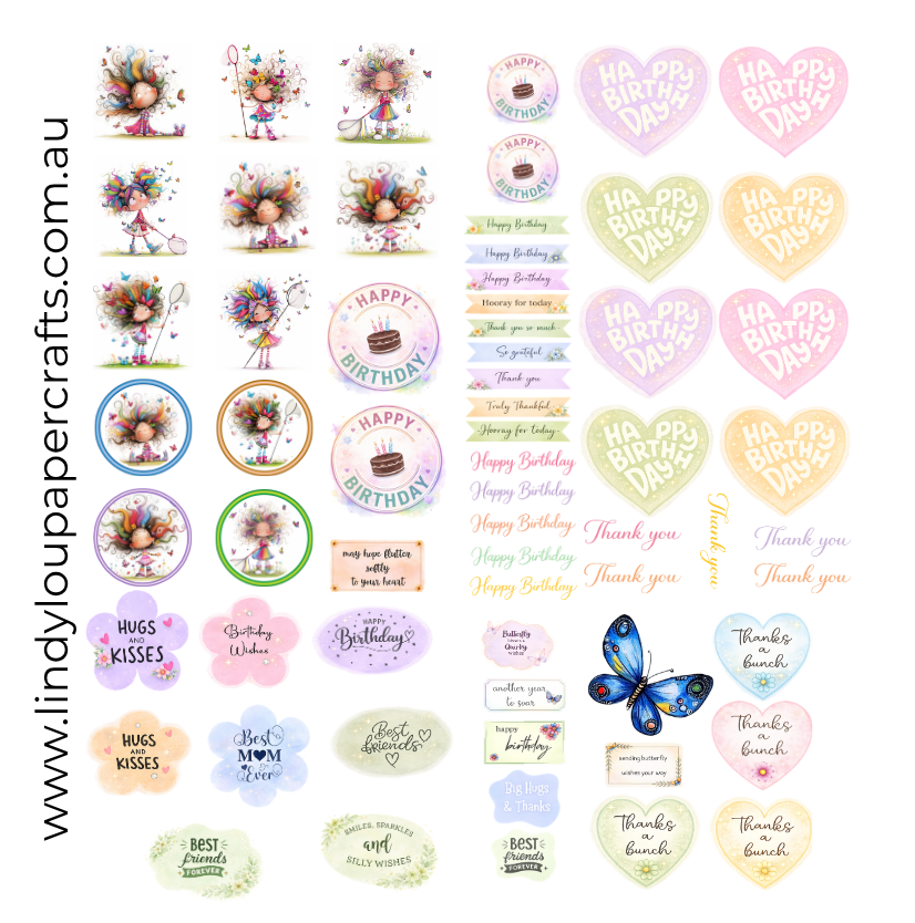 Ephemera: Fussy Cuts - A6 Card Kit - Butterfly Kisses & Quirky Wishes