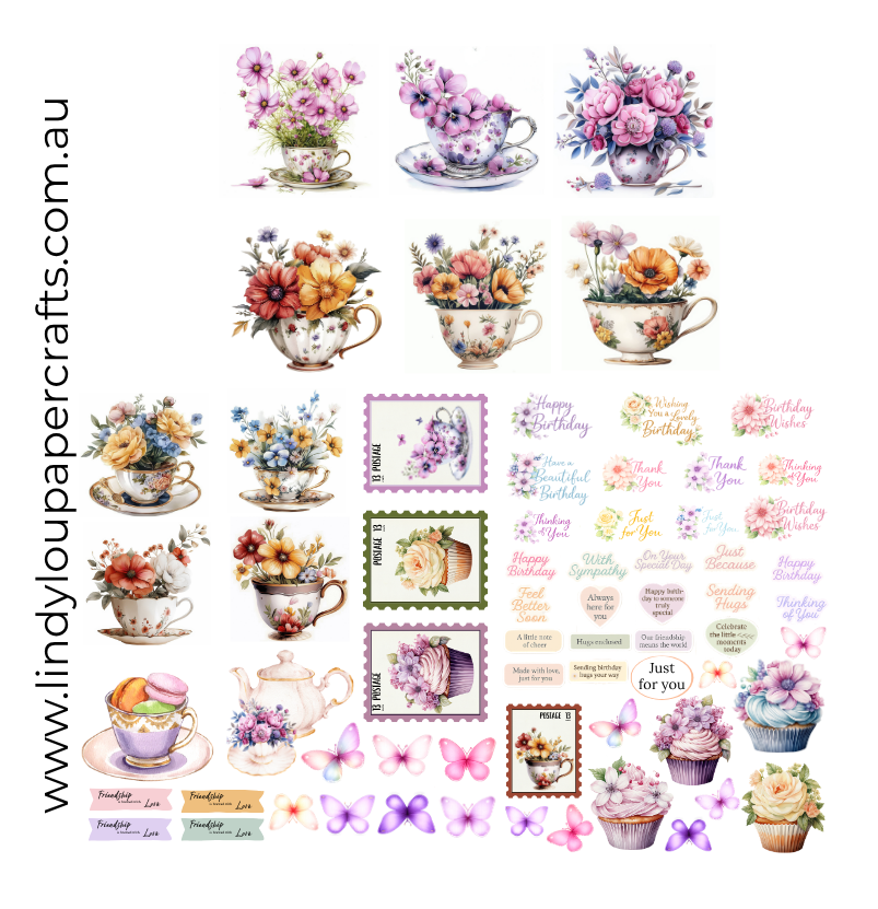 Ephemera: Fussy Cuts - A6 Card Kit - Teacup Garden