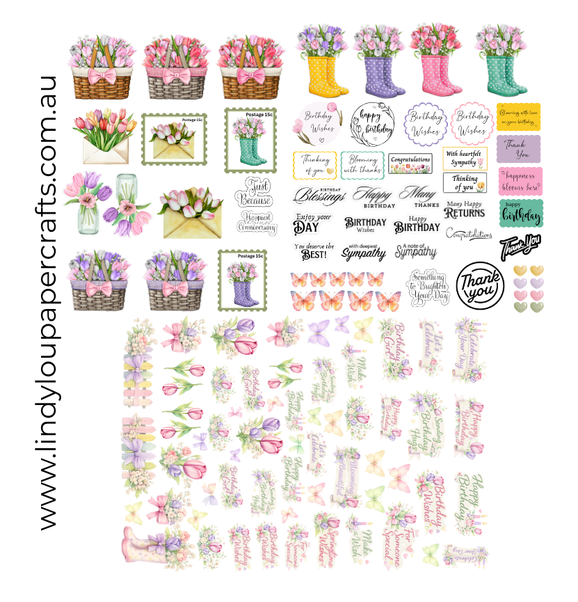 Ephemera: Fussy Cuts - A6 Card Kit - Tip Toe Through The Tulips