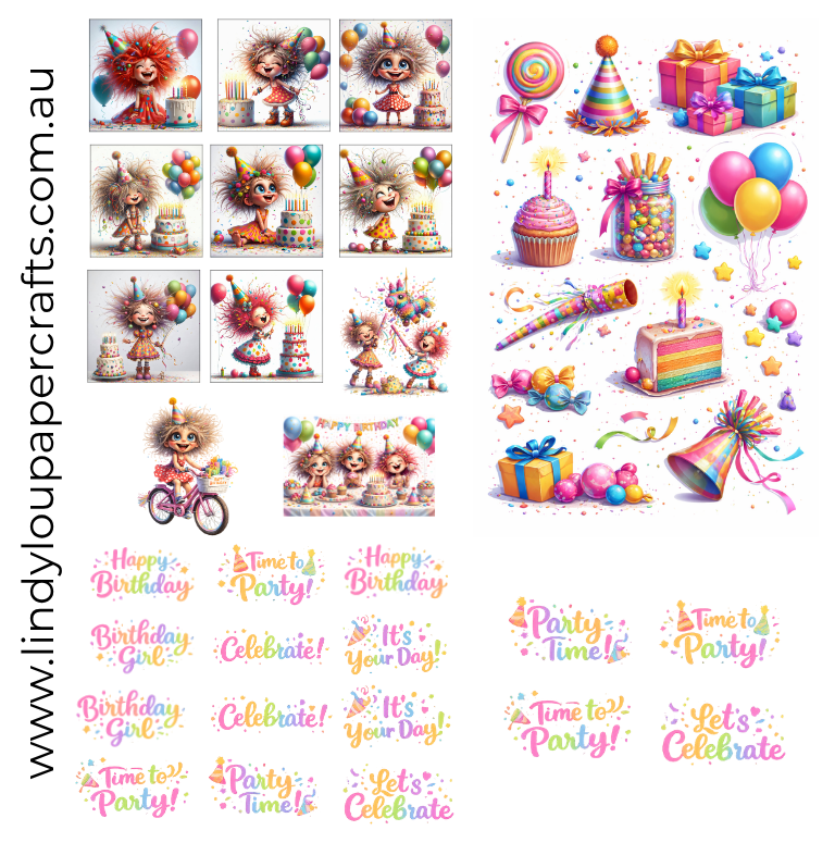 Ephemera: Fussy Cuts - A6 Card Kit - Birthday Giggles