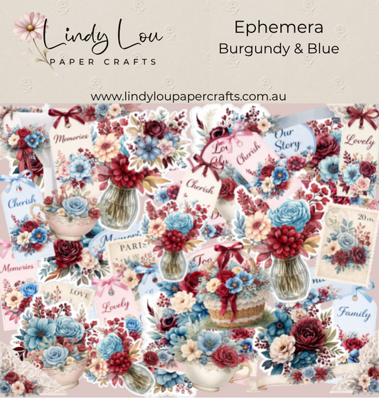 Ephemera: Burgundy & Blue