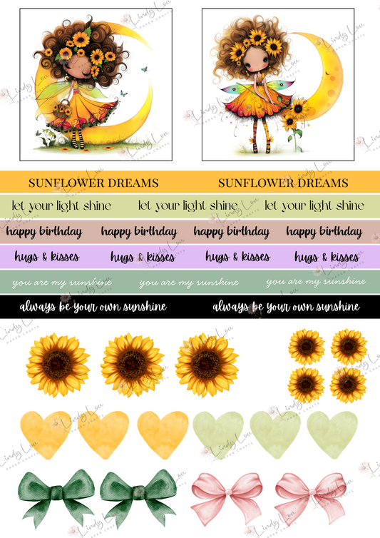 A4 Fussy Cut Sheets - Sunflower Dreams - Shine Bright